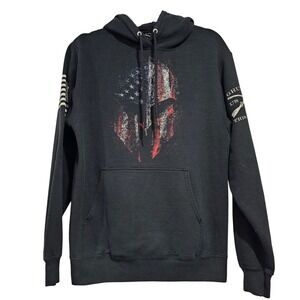Grunt Style Mens Hoodie Spartan Flag Graphic Black Pullover Size Small